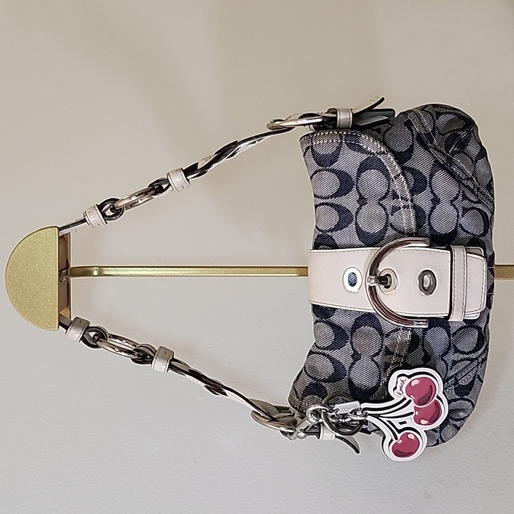 Coach Y2K Soho shoulder bag monogram canvas buckle closure braided strap Navy - Picture 3 of 16